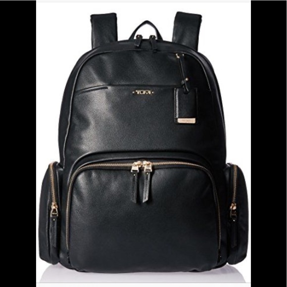 tumi black leather backpack